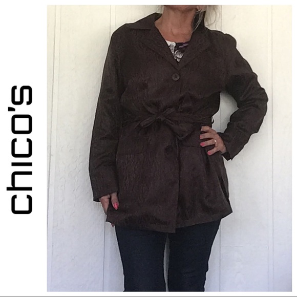 CHICOS BROWN SILK SAFARI JACKET MEDIUM - Picture 5 of 11